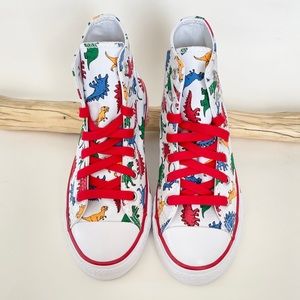 Converse Dinoverse Boys Dinosaur Print White/Red Sneakers NWB Size 2